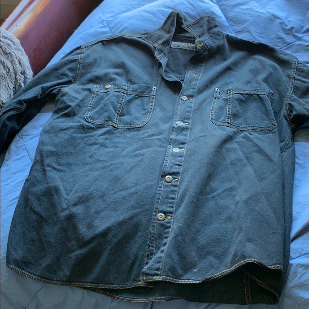 Blue denim looking content button up